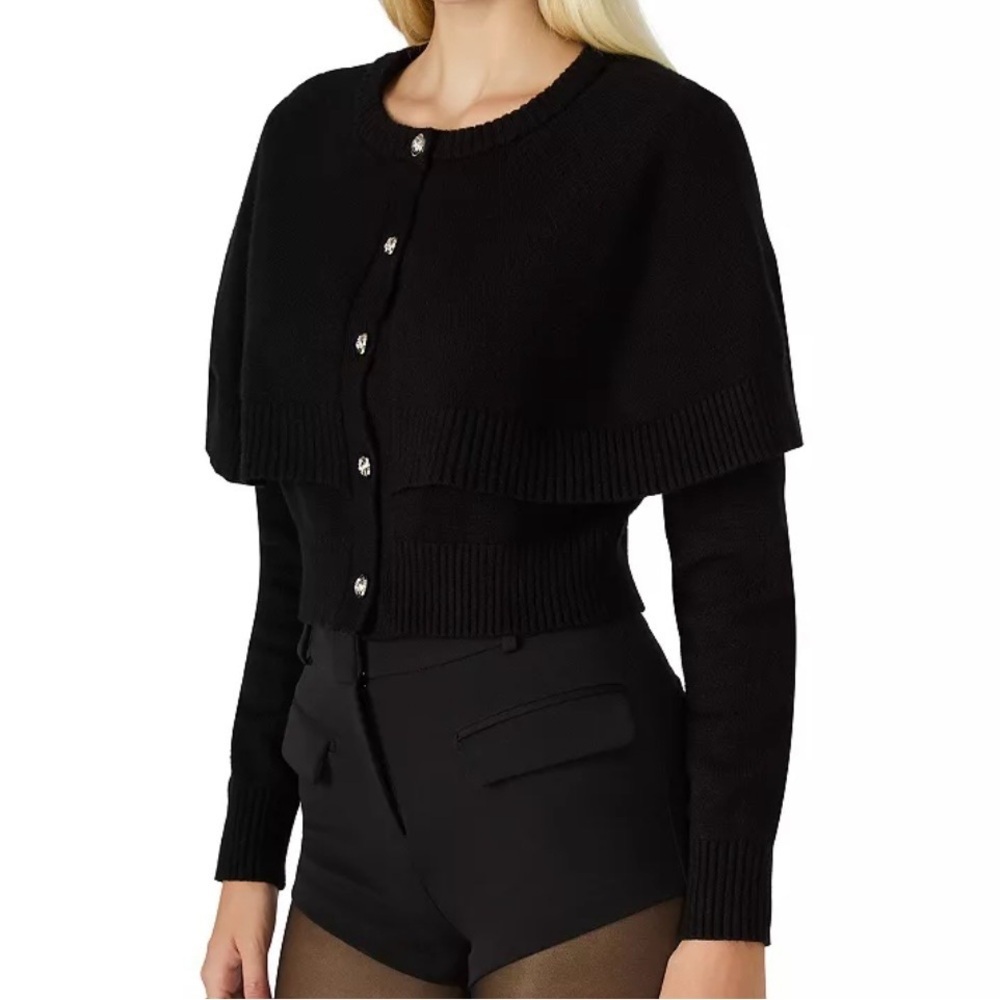 Steve Madden Black Knit Cape Style Cardigan Sweater Minimalist Lagenlook Small - Picture 12 of 15